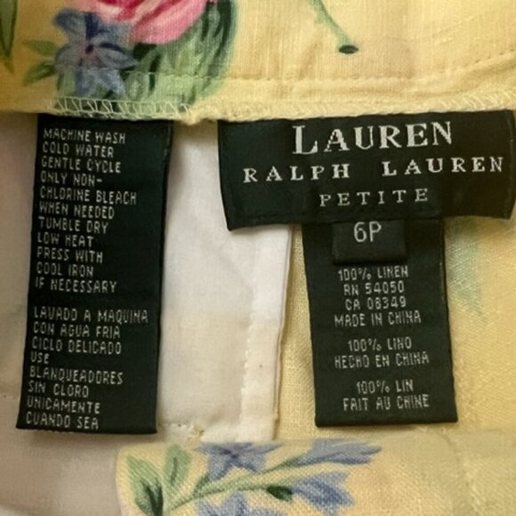 Lauren Ralph Lauren Linen Shorts Yellow Floral High Waisted Women's Size 6P - Picture 5 of 5